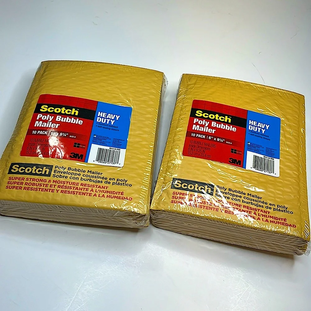 2 - 10 Packs Scotch Poly Cushioned Bubble Mailers 6 x 9.25